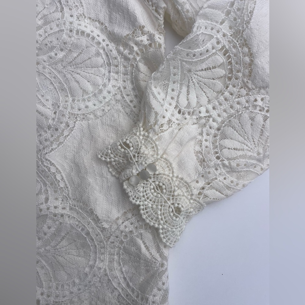 Sézane Bianca Ecru Eyelet Lace Blouse Organic Cotton Size 2 - Picture 12 of 14